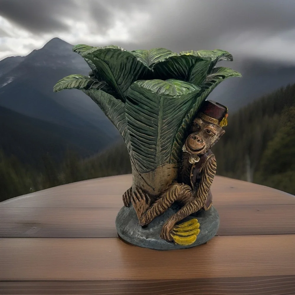 Pillar Candleholder Palm Tree & Monkey w/Fez & Vest Moroccan Style‎